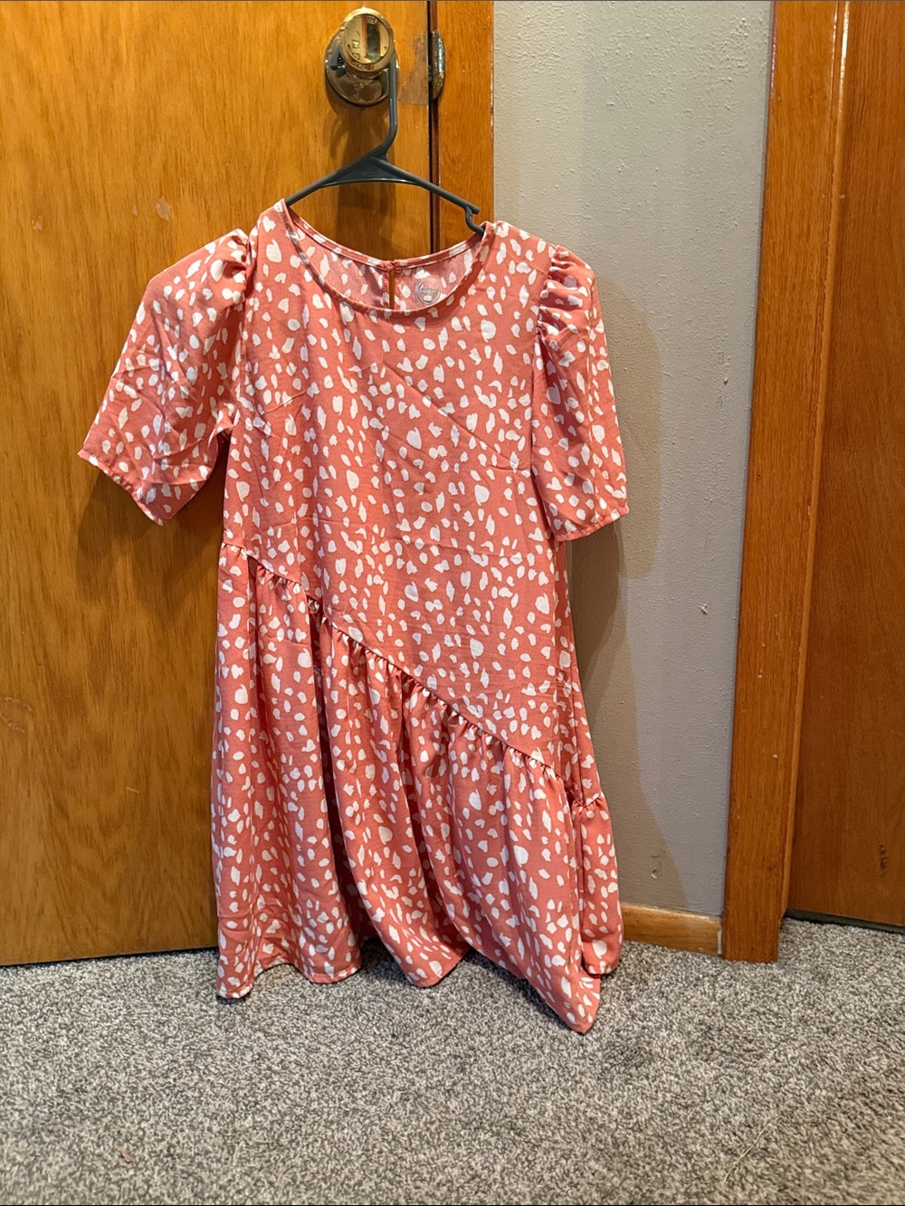 wonder nation Coral Pink Printed Puff Sleeve Dress